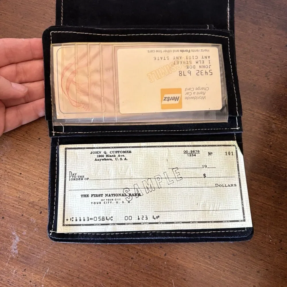 Vintage Suede Leather Womens Wallet Black Checkbook Holder Coin Pocket 6.5x 4.5